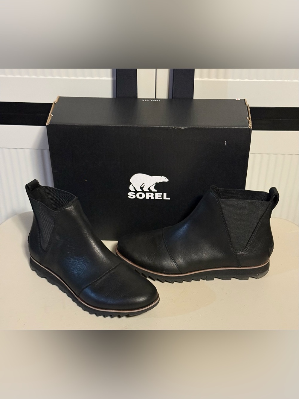 Sorel “Harlow Chelsea” Black/Noir Slip-On Ankle Boots Great with Jeans or Pants